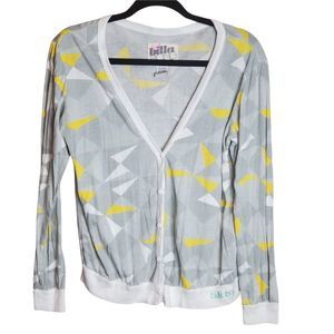 Billabong Women's Gray Yellow Button Down Cardigan Cotton/Modal Blend Size Large